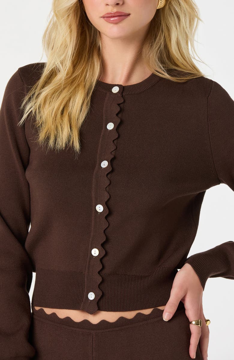 ASTR the Label Scalloped Placket Crop Cardigan, Alternate, color, Brown