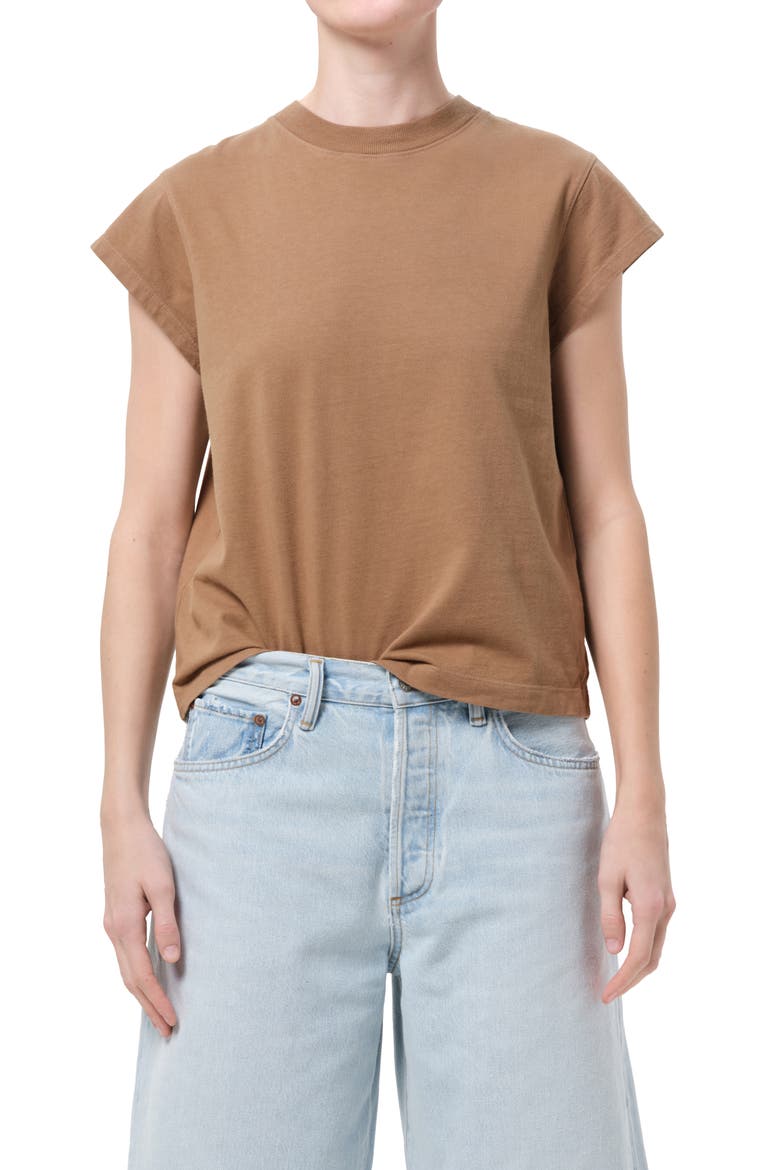 Long Line Bryce Cap Sleeve T-Shirt, Main, color, HAMOA MEDIUM TAN KHAKI
