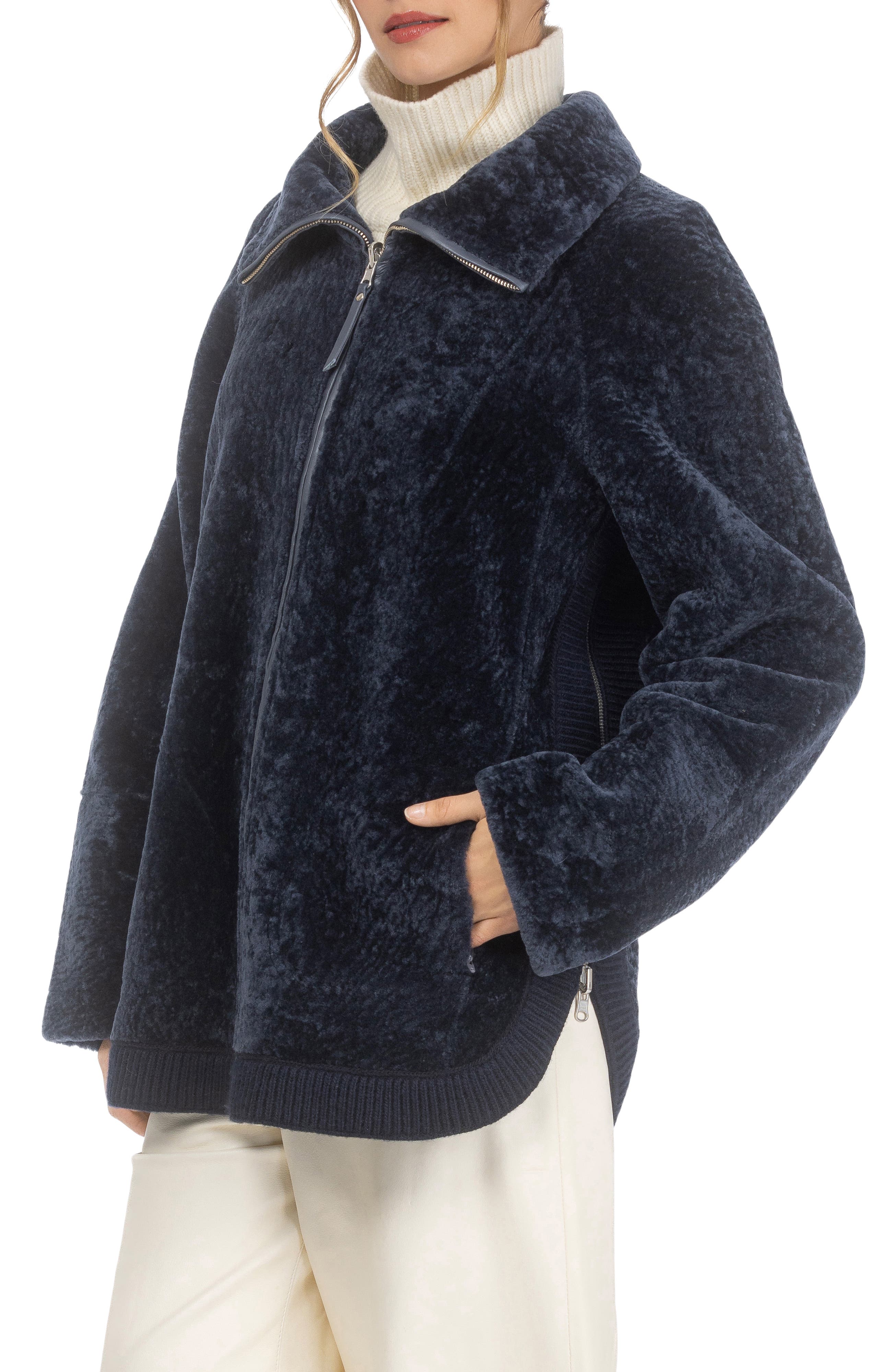 GORSKI Reversible Genuine Shearling Jacket, Stand Collar (Women ...
