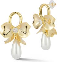 SPHERA MILANO Faux Pearl Bow Drop Earrings