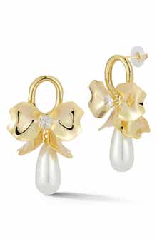 SPHERA MILANO Faux Pearl Bow Drop Earrings