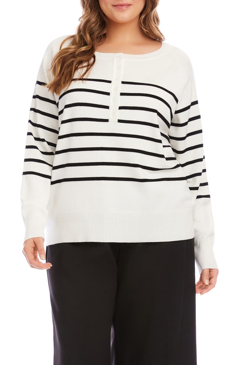 Karen Kane Stripe Henley Sweater, Main, color, Off White/ Black