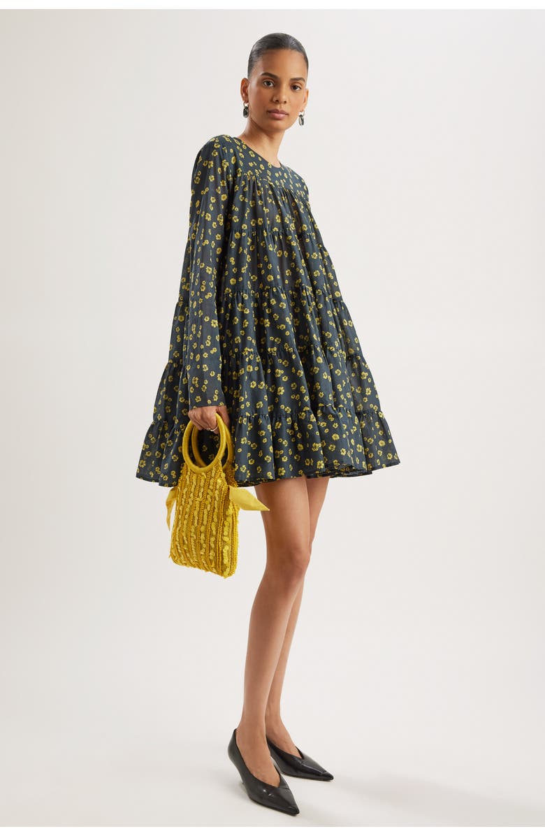 Merlette Soliman Floral Print Dress, Alternate, color, Lemon Navy Floral Print