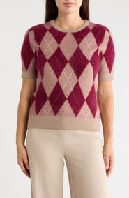 T Tahari Eyelash Knit Short Sleeve Sweater