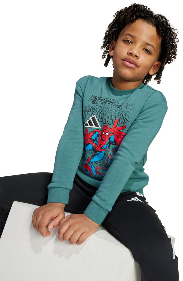 adidas Originals Kids' x Marvel Spider-Man Sweatshirt & Track Pants Set, Alternate, color, Pretea/White