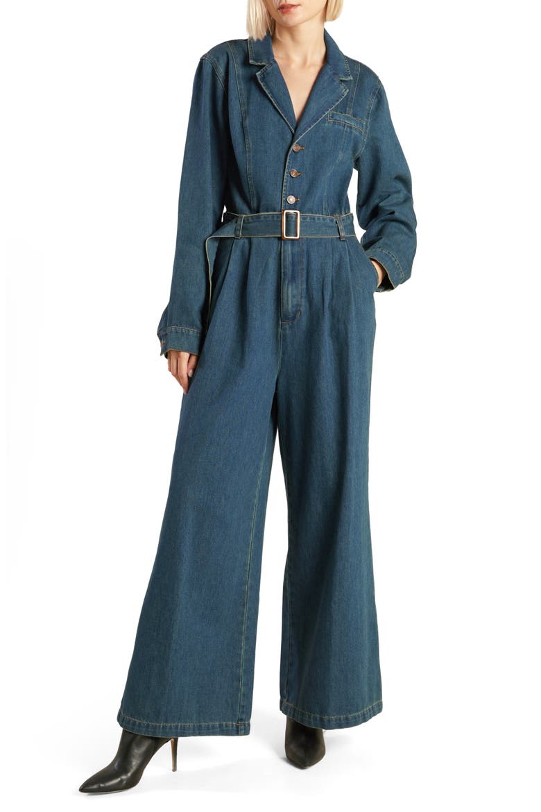 Long Sleeve Denim Jumpsuit, Main, color, INDIGO DENIM