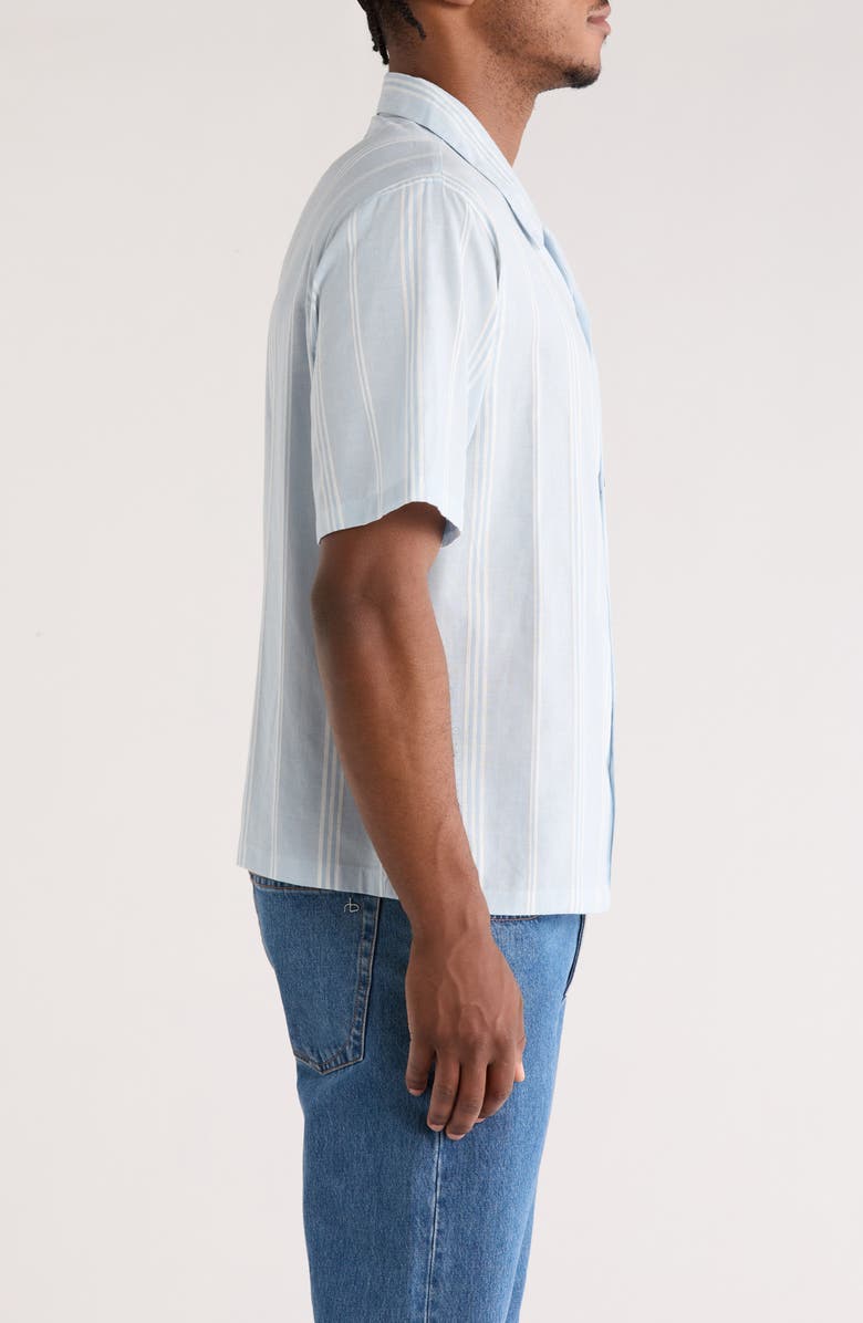 PacSun Stripe Cotton & Linen Camp Shirt, Alternate, color, Blue