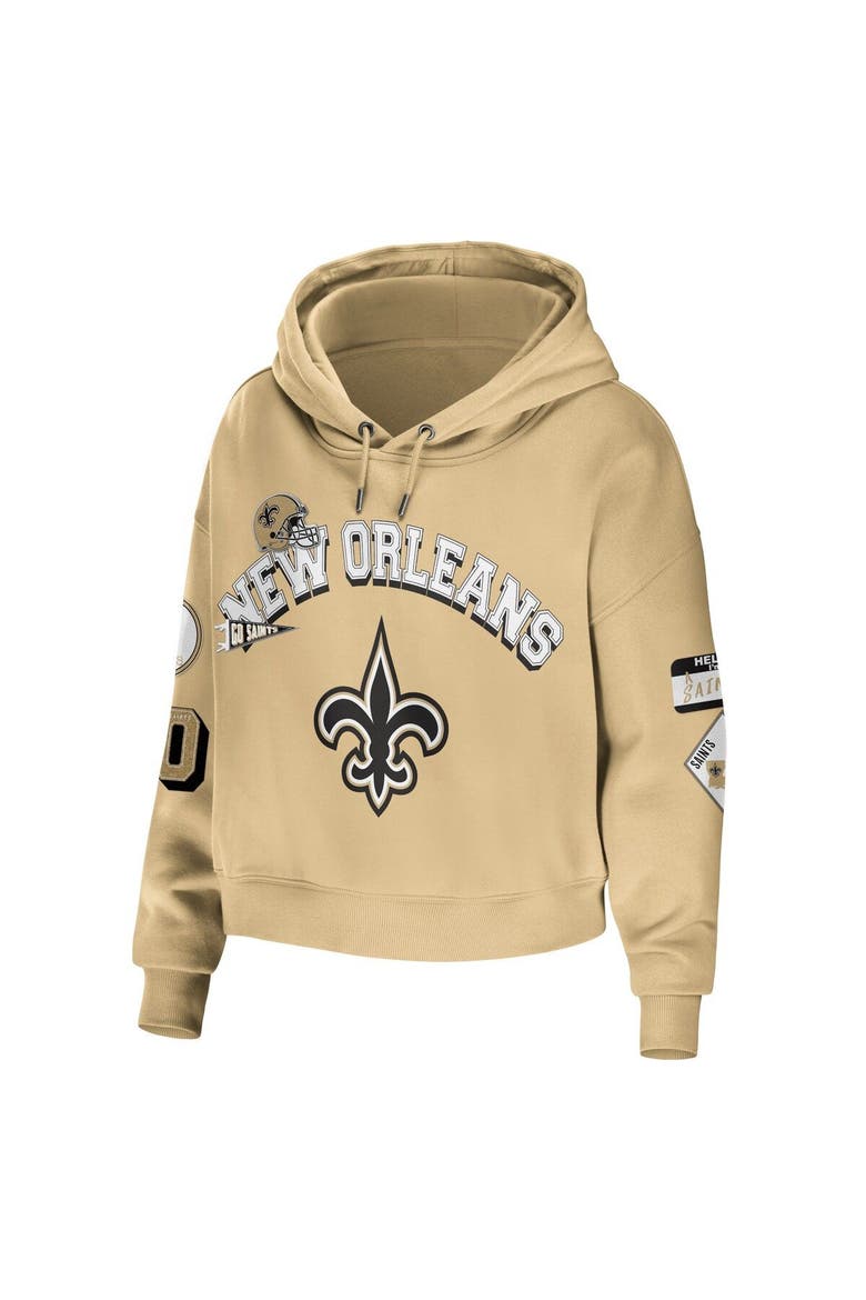 Women's WEAR by Erin Andrews Gold New Orleans Saints Plus Size Modest Cropped Pullover Hoodie, Alternate, color, Gold