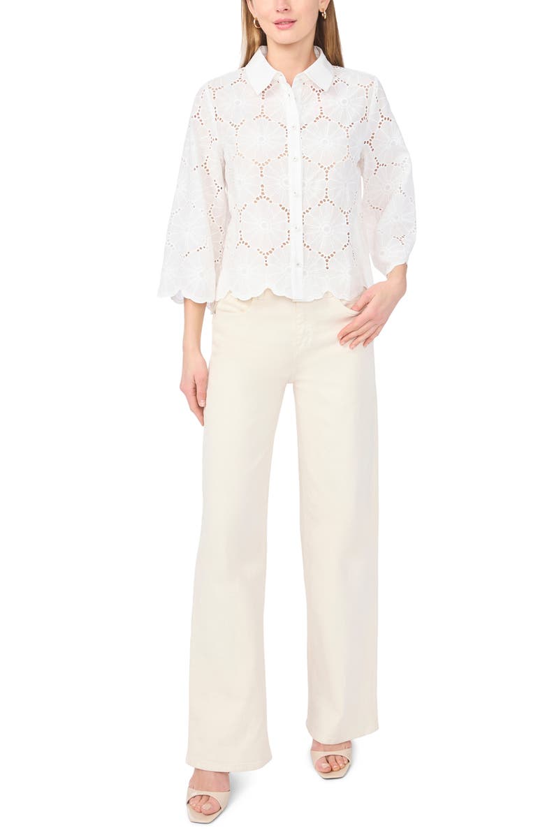 Vince Camuto Eyelet Embroidery Floral Woven Shirt, Alternate, color, Ultra White