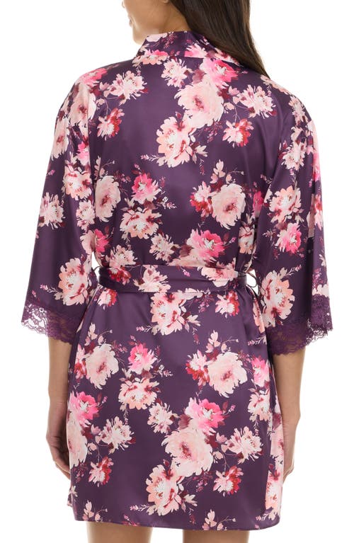 Flora Nikrooz Sabrina Floral Print Satin Short Pajamas & Robe Set In Purple