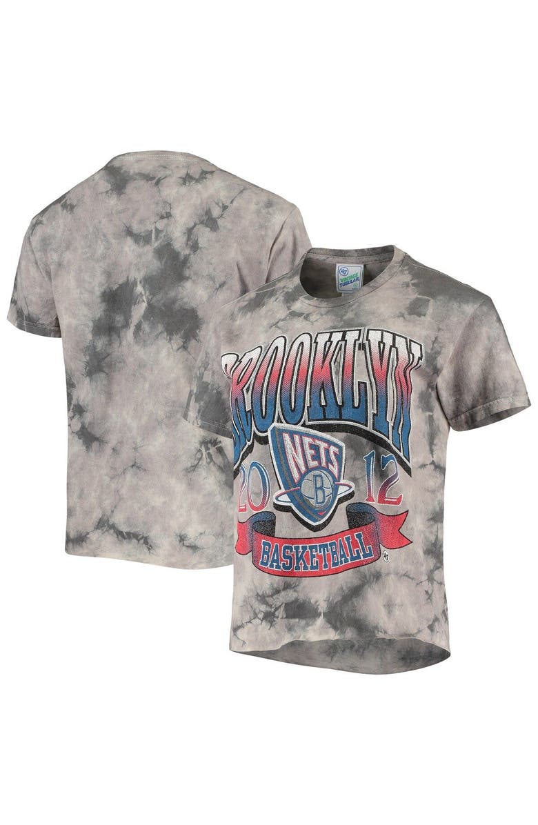 '47 Women's '47 White/Black Brooklyn Nets 2021/22 City Edition Vintage Tie-Dye Tubular Cropped T-Shirt, Main, color, 