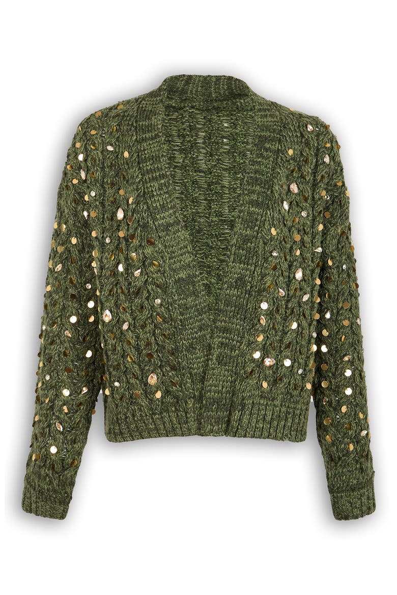 Sequin & Rhinestone Open Front Cardigan, Alternate, color, GREEN