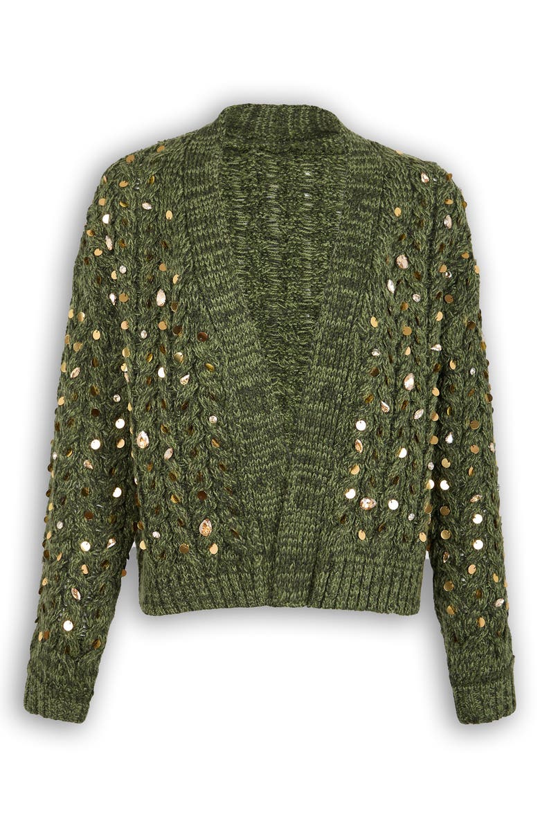 SAACHI Sequin & Rhinestone Open Front Cardigan, Alternate, color, Green