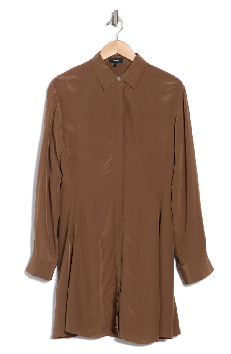 Theory Sculpt Flare Long Sleeve Shirtdress, Alternate, color, Brown