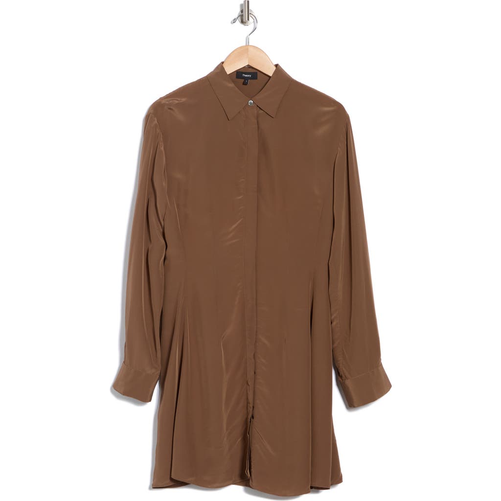 Theory Sculpt Flare Long Sleeve Shirtdress In Brown