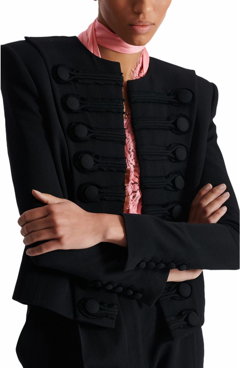 Balmain Grain De Poudre Edge-To-Edge Spencer Jacket, Alternate, color, Black