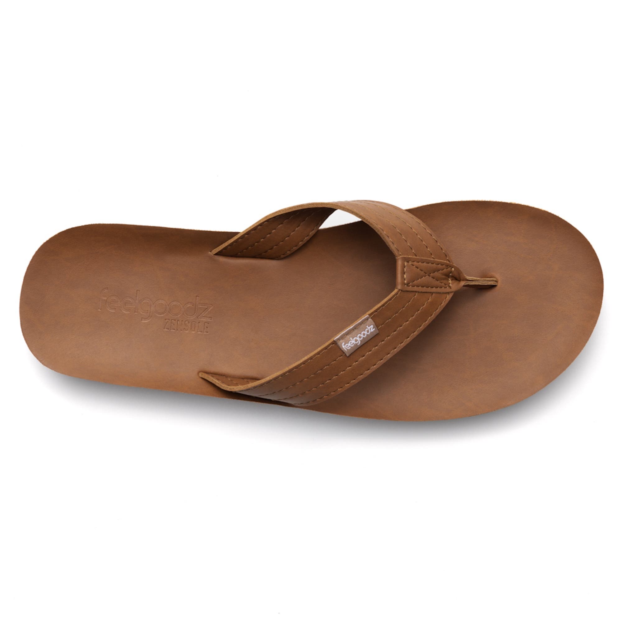 Feelgoodz Mens Zensole Kinderz Faux Leather Flip Flop Thong Sandals, Alternate, color, Poplar