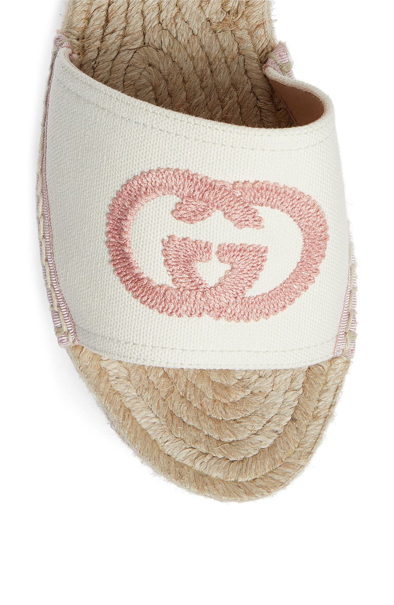 Gucci Pilar Interlocking G Embroidered Canvas Espadrille Slide Sandal, Alternate, color, 