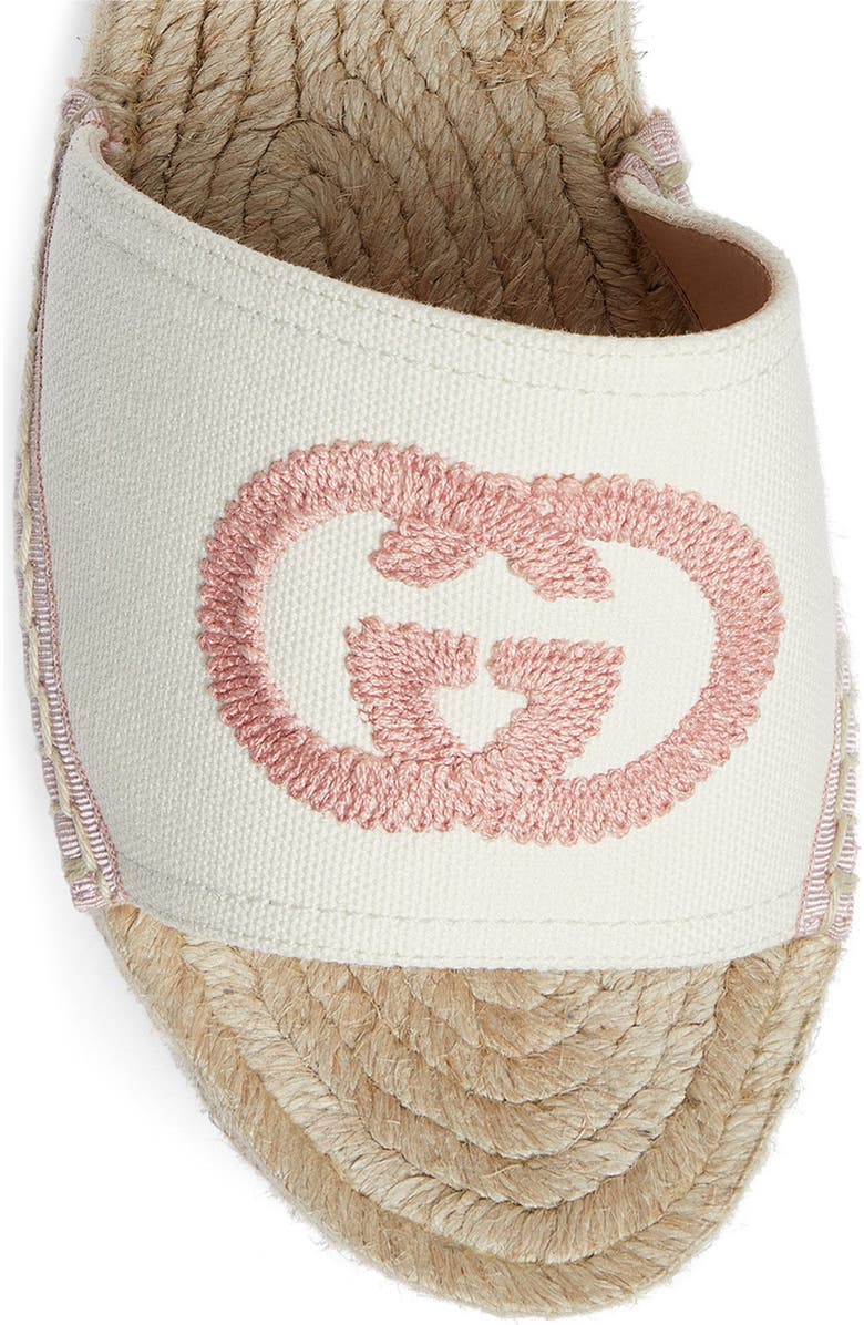 Gucci Pilar Interlocking G Embroidered Canvas Espadrille Slide Sandal, Alternate, color,