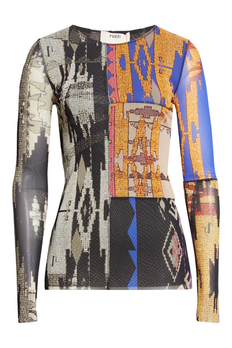 Ikat Print Mesh Knit Top, Alternate, color, PATCHWORK