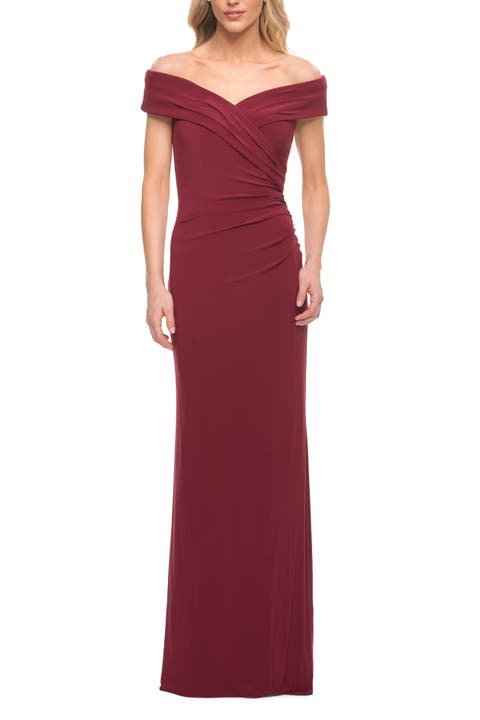 Off The Shoulder Jersey Dress with Ruching