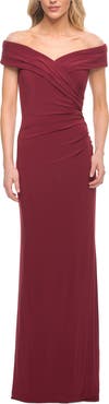 La Femme Off The Shoulder Jersey Dress with Ruching