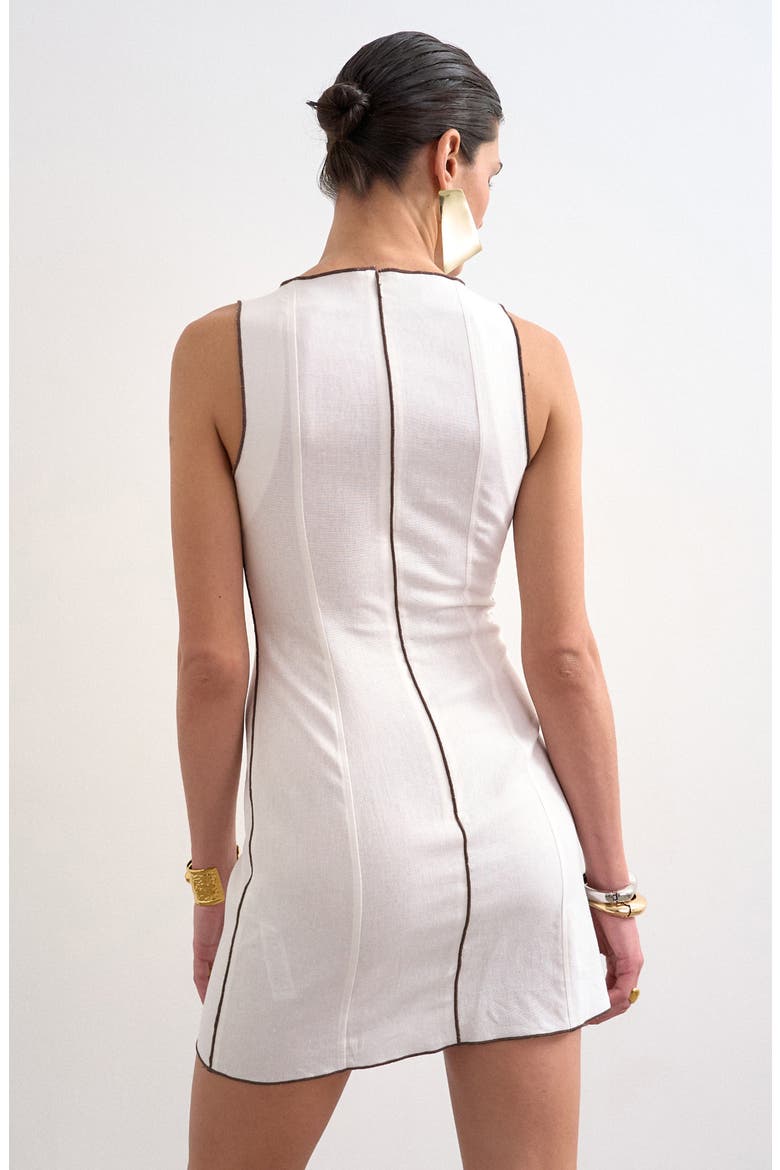 Linen Blend Shift Minidress, Alternate, color, STONE