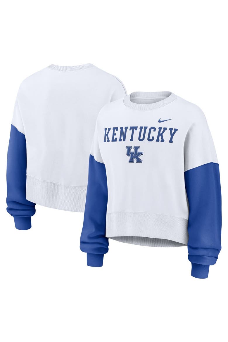 Women's Nike White Kentucky Wildcats Color-Block Oversized Cropped Pullover Sweatshirt, Alternate, color, White