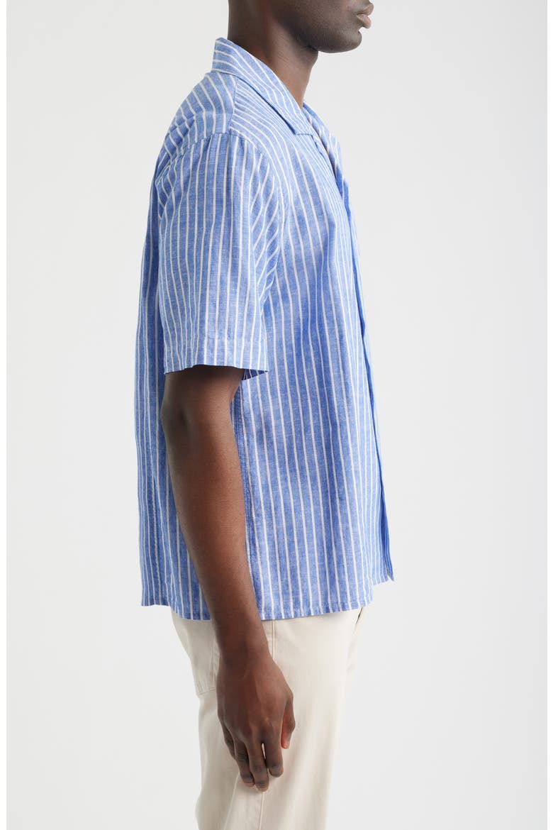 Stripe Linen & Cotton Camp Shirt, Alternate, color, BLUE