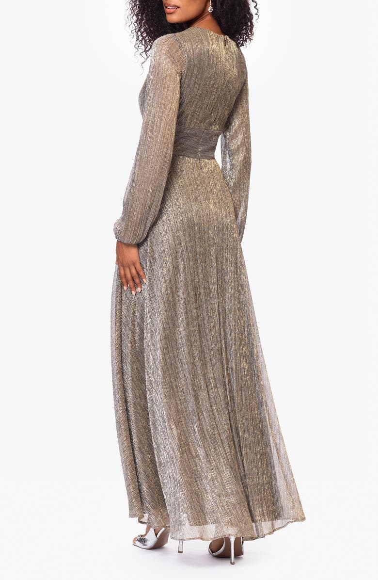 Betsy & Adam Long Sleeve Metallic Knit Gown, Alternate, color, Mocha/ Gold