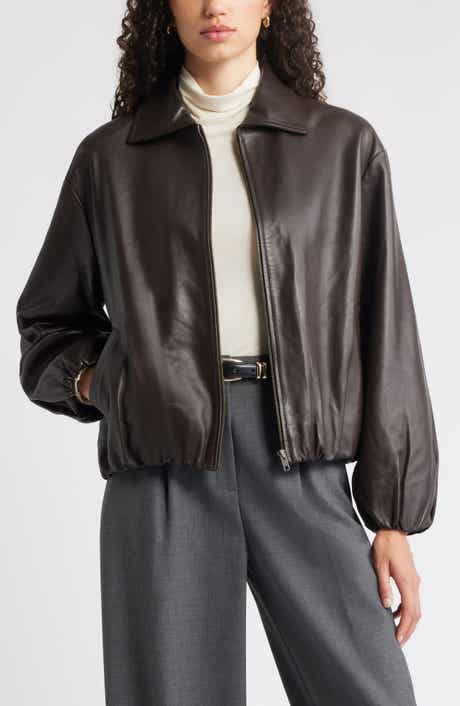 Nordstrom Bubble Hem Leather Jacket