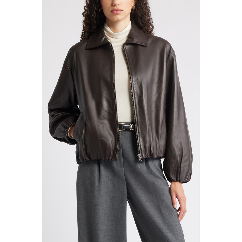Nordstrom Bubble Hem Leather Jacket In Brown