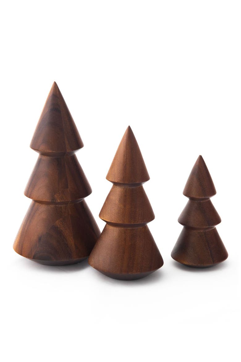 Set of 3 Acacia Wood Decorative Trees, Alternate, color, BROWN