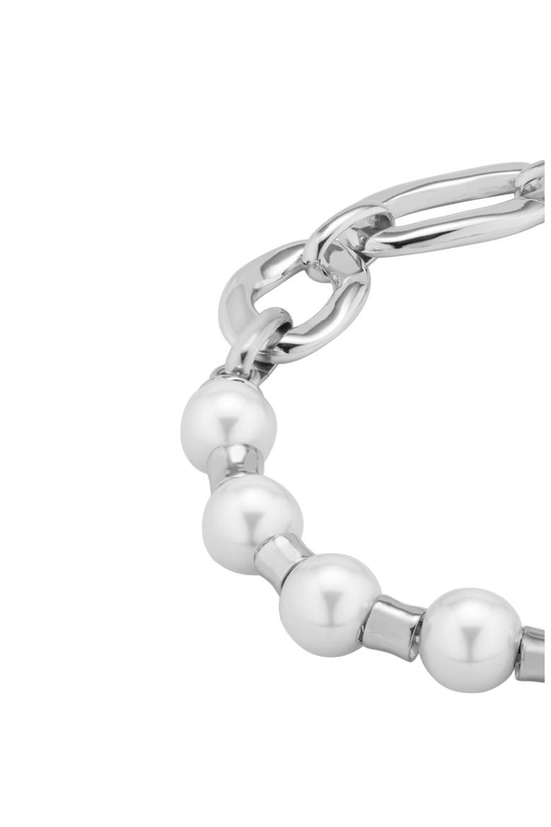 Link & Pearl Combo Bracelet, Alternate, color, Silver