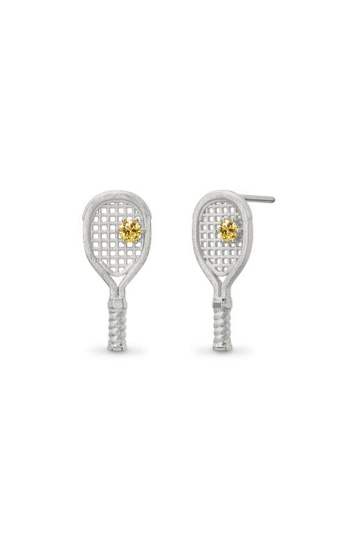 Pascal The Tennis Racket Stud Earring, Yellow Diamond In Silver