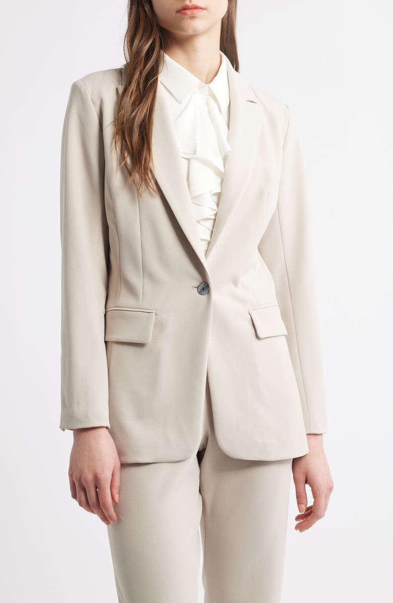 Ming Wang x Tanya Foster Deco Crepe One-Button Blazer, Alternate, color, Limestone