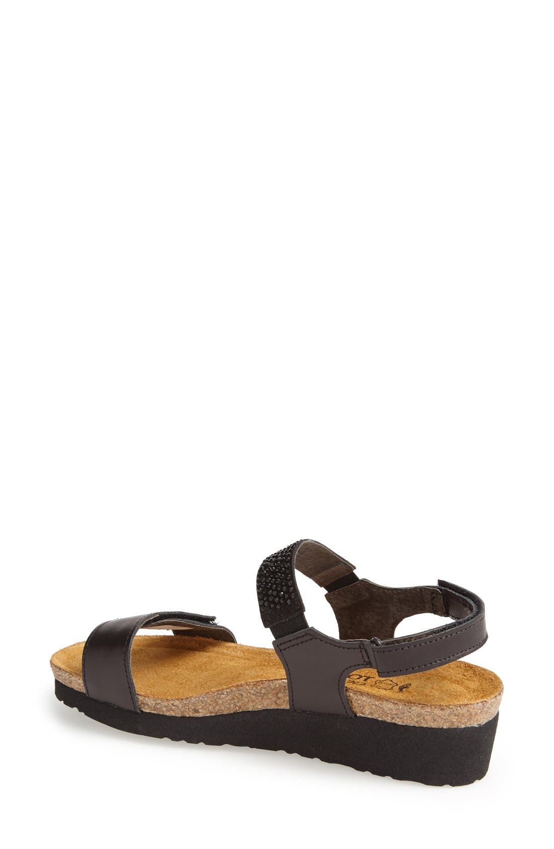 'Lisa' Crystal Embellished Sandal, Alternate, color, BLACK LEATHER