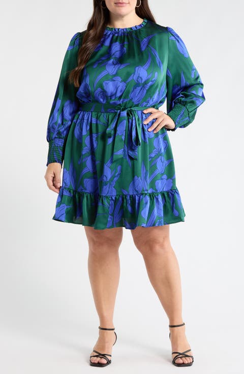 Busbee Floral Sevilla Satin Long Sleeve Dress (Plus)