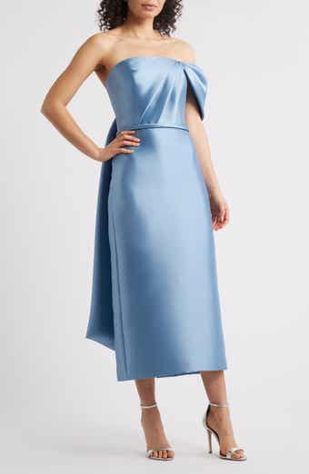 Amsale Bow Midi Satin Cocktail Dress