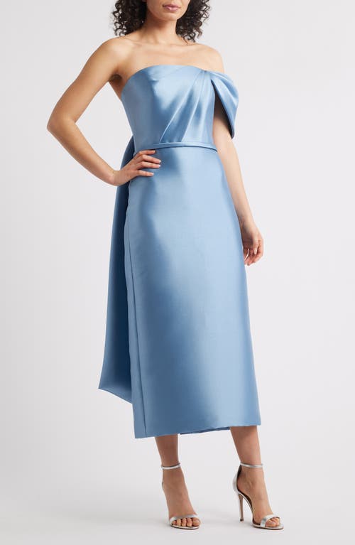 Amsale Bow Midi Satin Cocktail Dress in Smokey Blue  product
