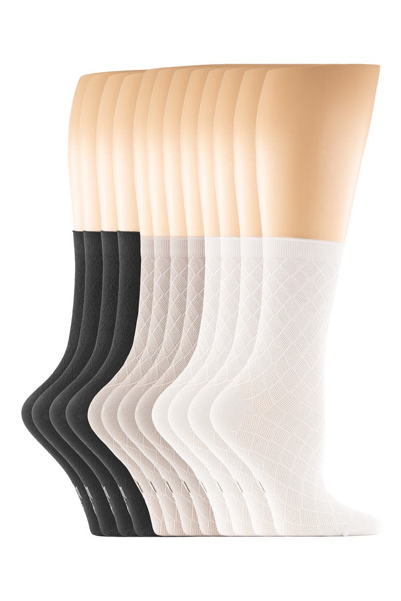 Assorted 6-Pack Textured Mesh Roll Top Crew Socks, Alternate, color, BLACK/ GREY/ WHITE