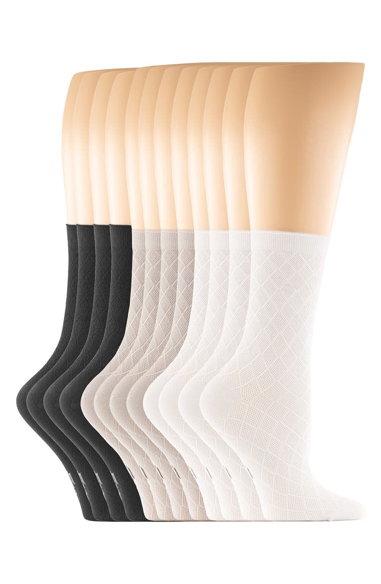 Felina Assorted 6-Pack Textured Mesh Roll Top Crew Socks, Alternate, color, Black/ Grey/ White