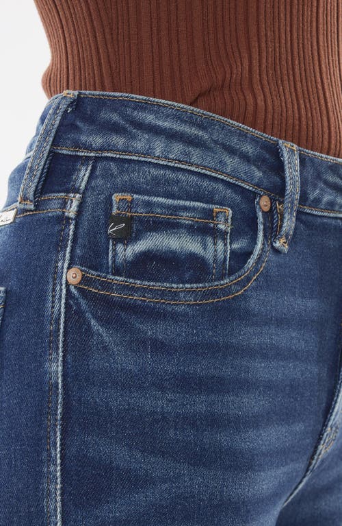 Kancan High Rise Hem Detail Boot Cut Jean In Dark Stone Wash In Blue