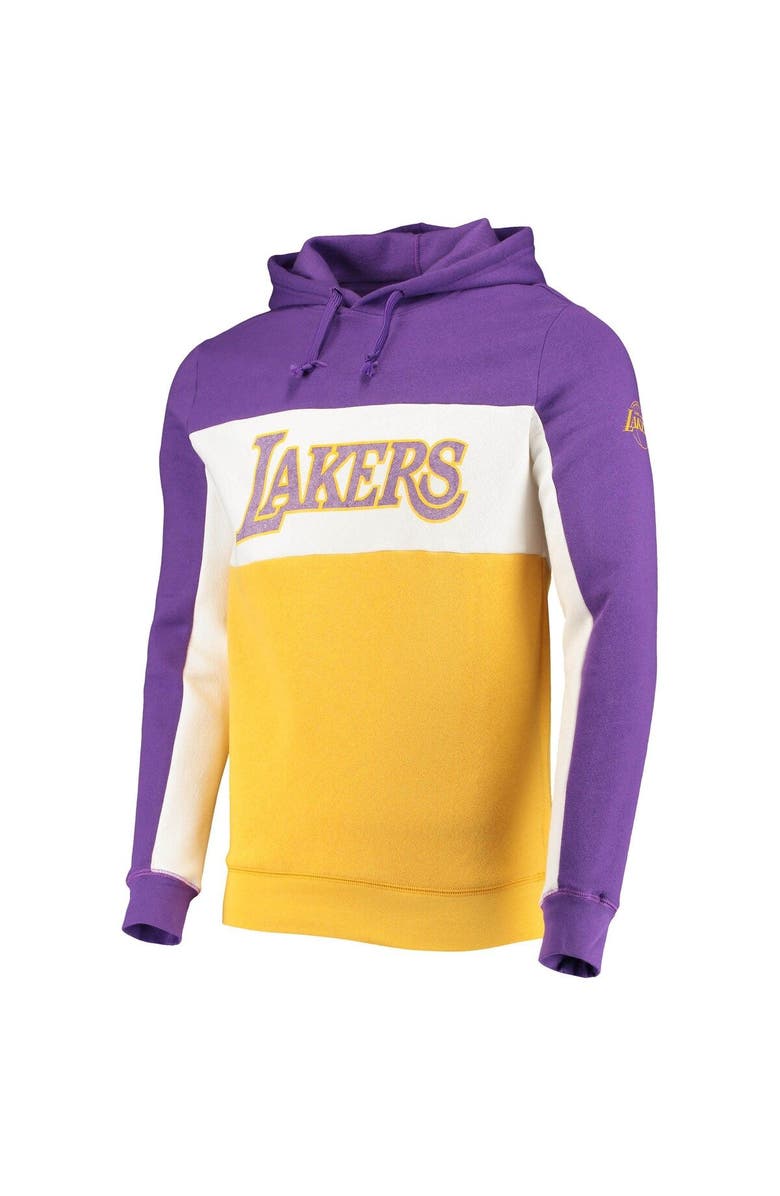 Junk Food Men's Junk Food Purple/White Los Angeles Lakers Wordmark Colorblock Fleece Pullover Hoodie, Alternate, color, 