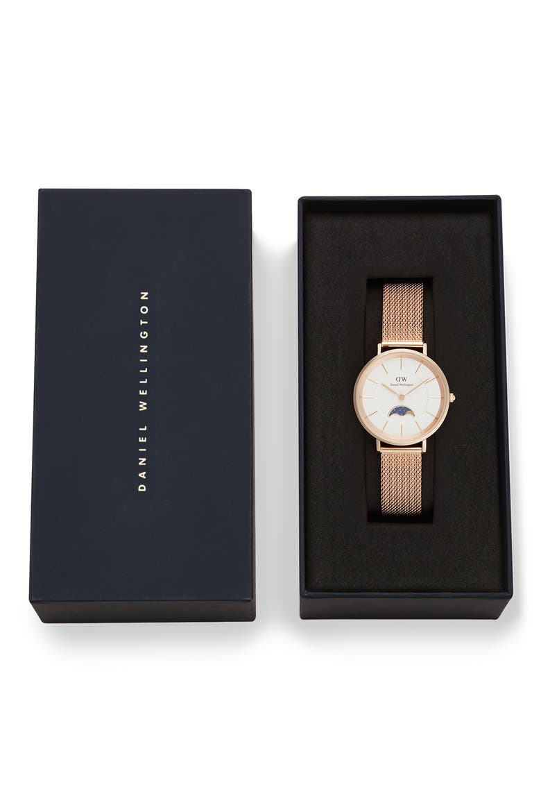 Petite Moonphase Mesh Strap Watch, 32mm, Alternate, color, ROSE GOLD