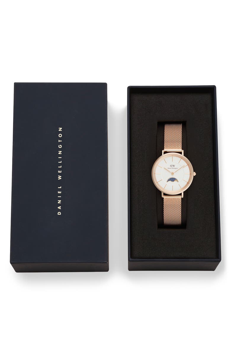 Daniel Wellington Petite Moonphase Mesh Strap Watch, 32mm, Alternate, color, Rose Gold