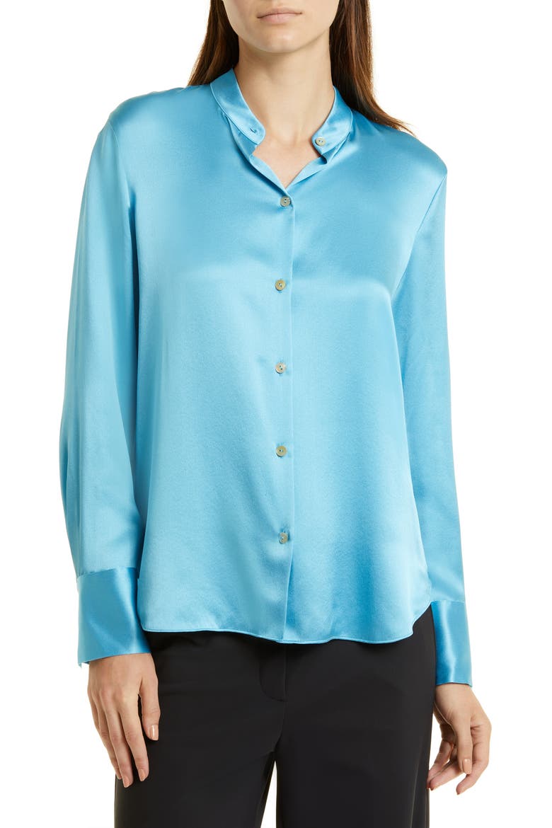 Slim Fit Silk Button-Up Shirt, Main, color, FOUNTAIN