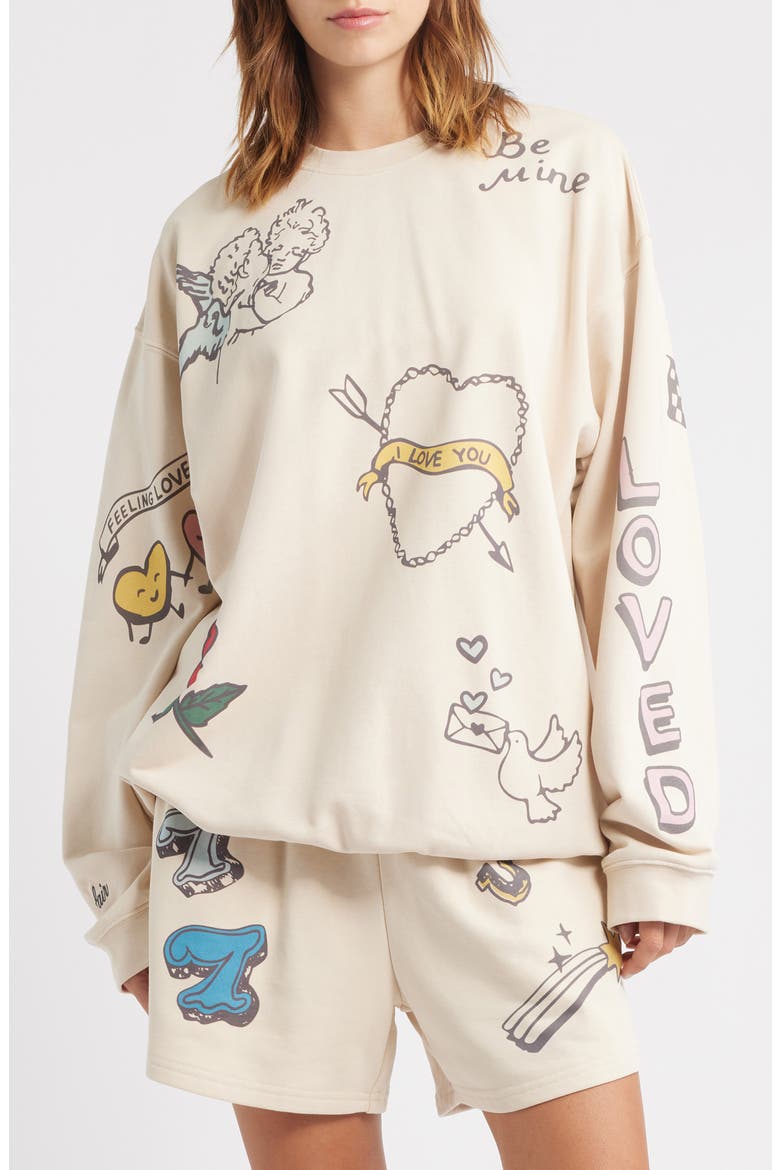 Feeling Lucky Reversible Crewneck Graphic Sweatshirt, Main, color, CREAM