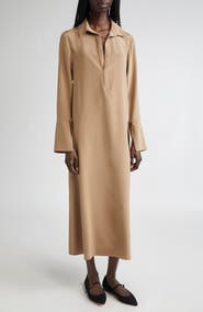 Max Mara Ossola Long Sleeve Silk Stretch Crêpe de Chine Midi Shirtdress