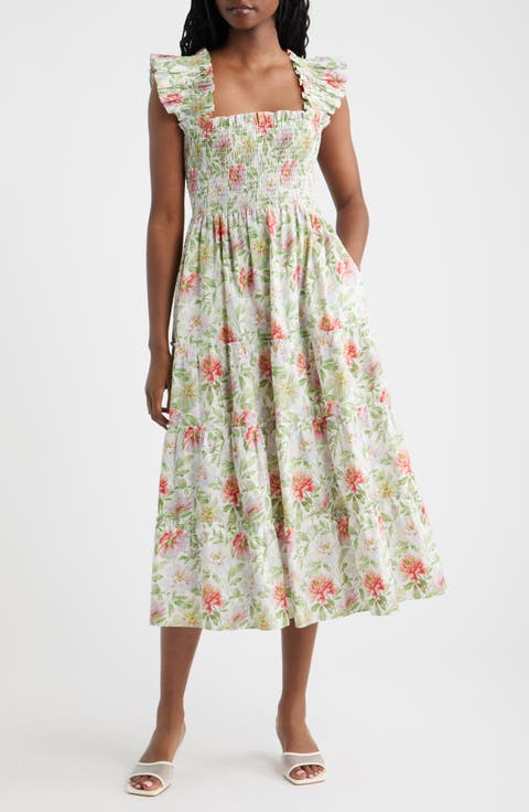 The Ellie Floral Flutter Sleeve Nap Midi Dress